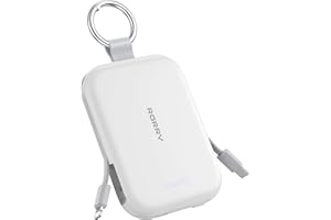 RORRY Portable Charger, 5000mAh Portable Charger Power Bank with Built-in Cables, Travel Keychain Charger Battery Pack for iPhone 17/16/15/14/13/12, for AirPods 2/3/4/Pro, White
