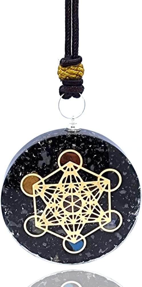 Mixed Media - Real Crystal Black Tourmaline Orgonite W/Seven Chakra Metatron Cube Pendant for Women & Men, Orgone Tourmaline Crystal Necklace W/Merkaba Crystal 7 Chakra, Birthstone Necklace W/Metatrons Cube Pendant
