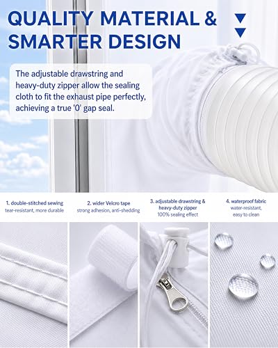 COVERTIFY Portable Air Conditioner Window Kit, Universal Heavy Duty Window Seal for Portable Air Conditioner with Adjustable Zipper, No Drill AC Unit Windows Kit - Max 157" L