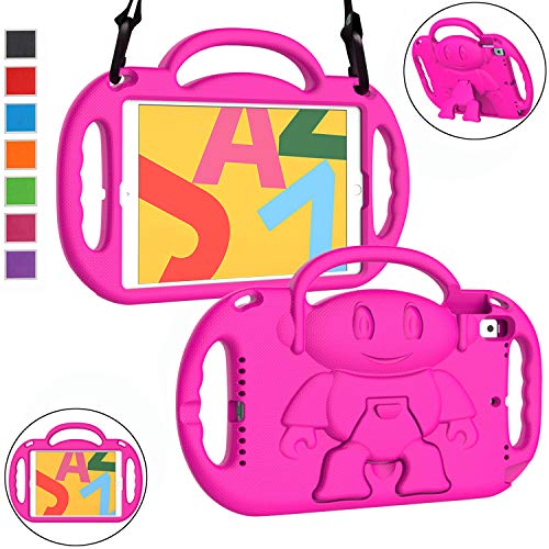 LTROP Kids Case for New iPad 10.2 2019, iPad 7th Generation Case for Kids with Shoulder Strap Shock Proof Stand Handle Case for Apple iPad 10.2-Inch 7th Gen 2019 10.2" Latest Model - Pink