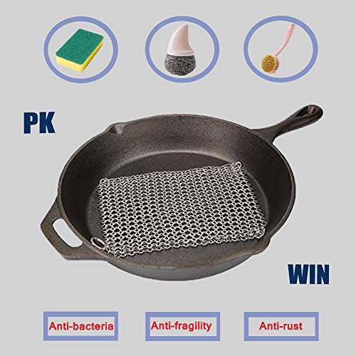image for Senpulism Cast Iron Cleaner, Durable 316L Stainless Steel Chainmail Sc