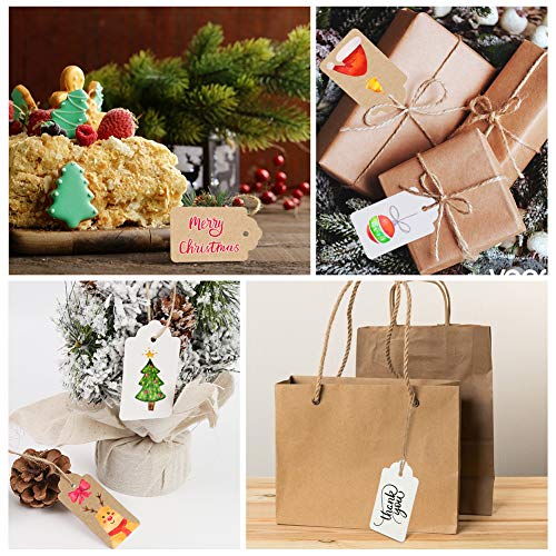 SallyFashion Paper Gift Tags, 100 PCS White Gift Tags 100 PCS Brown Gift Tags with String for DIY Arts and Crafts Christmas DIY Kraft Gift Tags