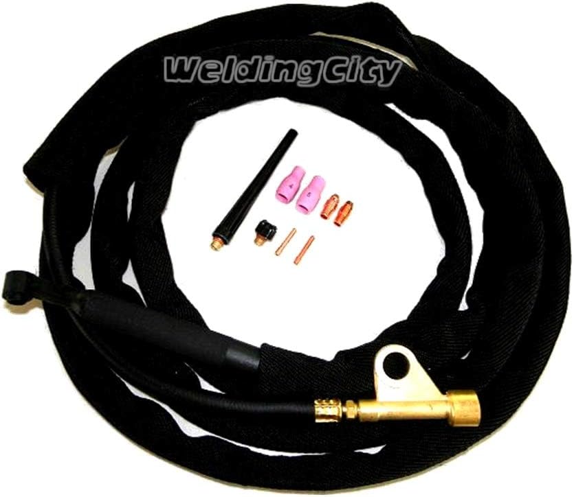 WeldingCity TIG Welding Torch WP-9F-25R (Flexible Head) Complete Ready-to-Go Package Air-Cool 25-foot Cable 125Amp w/Gift