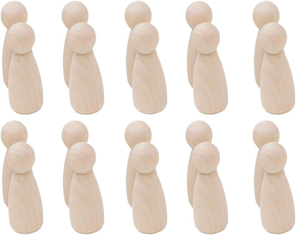 Sharplace 20 Pieces Natural Unpainted Female Male Small Wooden Peg Doll Bodies for DIY Arts Crafts Paint Carved - Girl 43mm