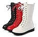 DADAWEN Kid's Girls Leather Lace-Up Zipper Mid Calf Combat Riding Winter Boots (Toddler/Little Kid/Big Kid)