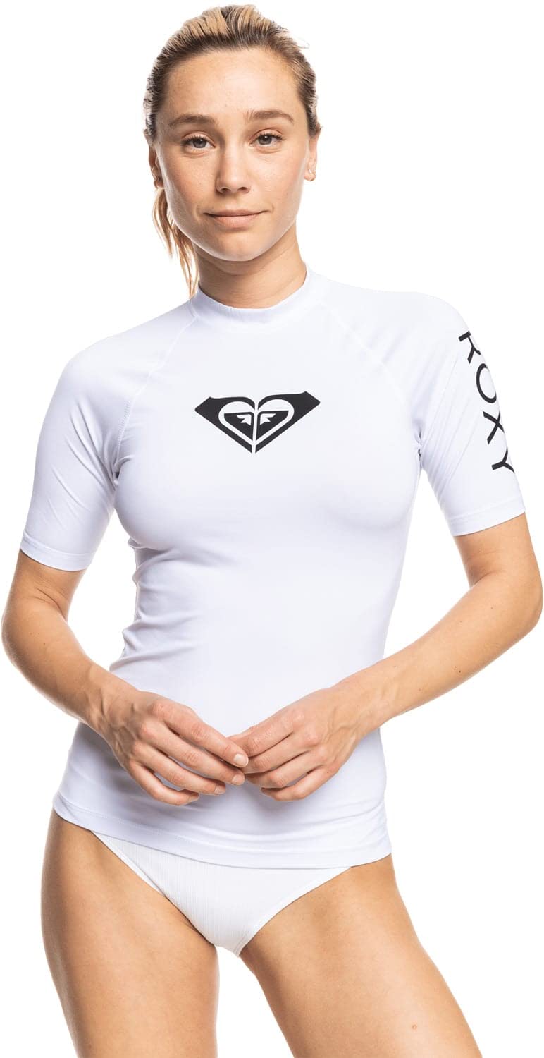 Photo 1 of Roxy Women's Standard Short Sleeve Rashguard – UPF 50+, Compression Fit, Surf, Hiking, Yoga, Quick-Dry, Bright White, Large