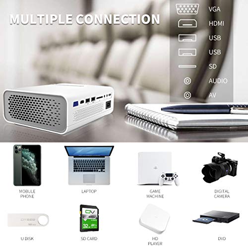 Mini Projectors,lejiada Portable Video Projector 30000 Hours Multimedia Home Theater Movie Projector,Compatible with Full HD 1080P HDMI,VGA,USB,AV,Laptop,Smartphone