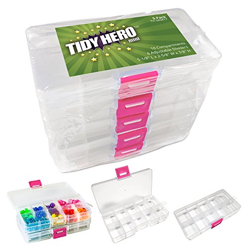 Small Compartment Organizer Boxes with 10 Adjustable Dividers (Pack of 5) Clear Plastic Bead and Craft Organizer Boxes, Perfect for Jewelry and Other Small Parts