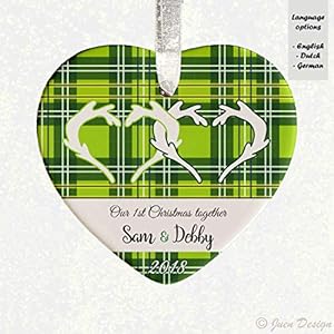 First Christmas together – Scottish diamond green, reindeer ornament, personalized with name, christmas bauble, gift cohabitation, in love, partner, tile