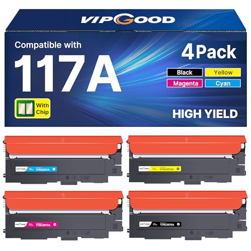 VIPGOOD 117A Toner Cartridges Compatible with HP 117A W2070A Toner for Color Laser MFP 179fnw 178nw 178nwg 179fwg 150a 150w 150nw W2070A W2071A W2072A W2073A (Black Cyan Yellow Magenta, 4-Pack)