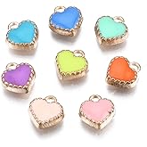 Clotiry 100Pcs Mix Color Enamel Love Heart Charms Mini Matal Heart Dangle Pendants for Bracelet Earring Jewelry Making Crafts