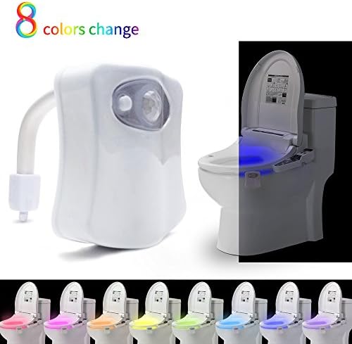 8-Color Changing Motion Activated Toilet Night Light,LED Toilet Seat Nightlight with Human Motion Sensor,Light Detection,White