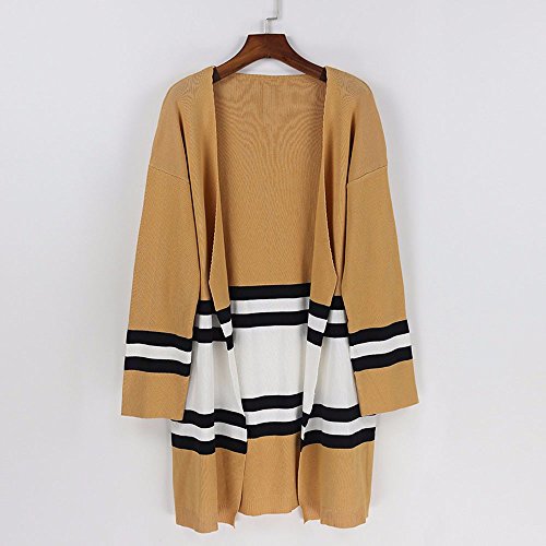 ZOMUSA Hot Sale Women Autumn Winter Long Sleeve Loose Casual Striped Sweater Cardigan Coat (Free Size, Khaki)