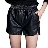 YMING Women's PU Faux Leather Elastic Waist Loose Shorts Or Skirt