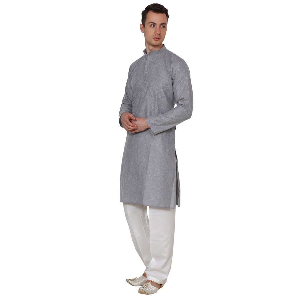 royal kurta men's cotton linen steel grey kurta pyjama set