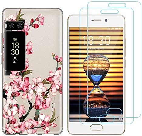 crisant Meizu Pro 7 Case Plum blossom Premium Soft Silicone Gel TPU Protective Back Cover for Meizu Pro 7 (5,2 Inch) With Two Tempered Glass Screen Protector