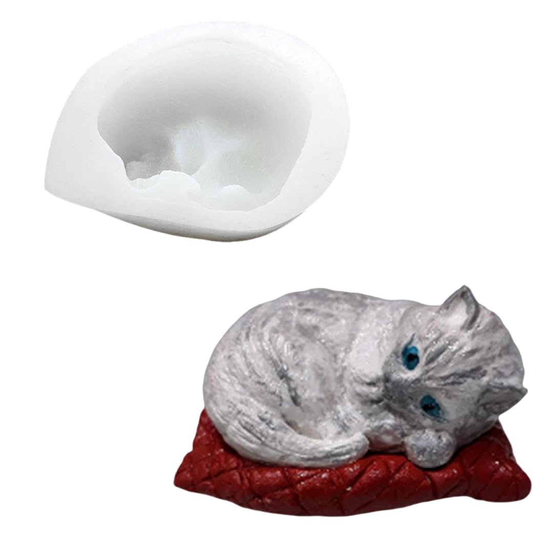 DIYBravo 3d Resin Mould Cute Sleeping Cat Silicone Resin Art Ornament Candle Mould Epoxy Casting Mould for DIY Craft Table Car Office Décor