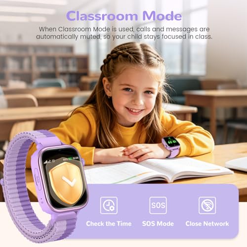 4G Smart Watch Children with GPS and Video Calling, Smartwatch Children with Calls, Voice Chat, SOS, School Mode, IP68 Waterproof, Pedometer, Alarm Clock, Camera, Gift Girls and Boys 4-15 Purple