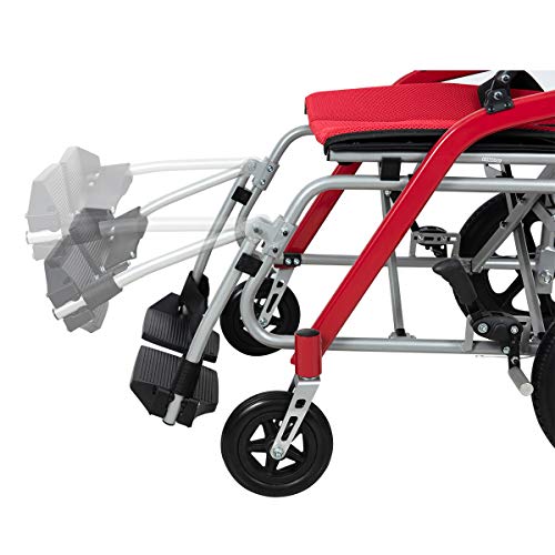 Hi-Fortune Wheelchair 21 lbs Lightweight Transport Medical Wheelchair with Adjustable Armrests and Hand Brakes, Portable and Folding, 18" Seat, Red - Thumbnail 6