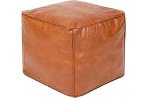 ROTOT Square Pouf Ottoman Cover, Cube Bean Bag Chair, Decorative Footrest, Casual Footstool, Storage Solution for Bedroom Living Room (Tan)