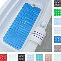 SlipX Solutions Blue Extra Long Bath Mat Adds Non-Slip Traction to Tubs & Showers - 30% Longer Than Standard Mats! (200 Suction Cups, 39" Long Bathtub Mat)