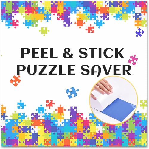 Puzzle Saver Sheets - 18 Peel & Stick, No Stress & No Mess, Clear Sticker Sheets with 6 Adhesive Hangers & 1 Scraper