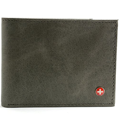 Alpine Swiss Men s Genuine Leather Wallet Slim Flip-out Bifold Grey