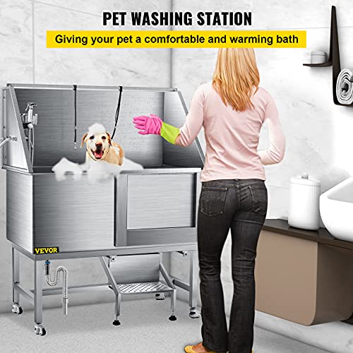 VEVOR 50 Inch Dog Grooming Tub Professional Stainless Steel Pet Dog