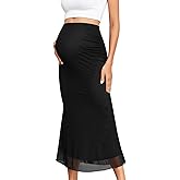 AISWI Maternity Mesh Mermaid Skirt Adjustable Waist Over The Belly Elegant Stretchy Pregnancy Maxi Skirts Spring Summer