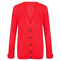 Hi Fashionz Womens Long Sleeves Plus Size Cable Knitted Grandad Button Cardigan Red 2XL