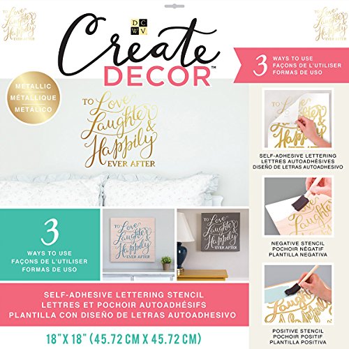 GC51500-280 DCWV Create Decor Self-Adhesive Lettering & Stencil 18″X18″-To Love, Laughter, Happily Ever…Gold