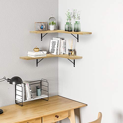 Befayoo Floating Wall Shelves for Corner, 100% Solid Pine Wood Corner Shelf for Bathroom, Bedroom, Living Room, Bathroom, Kitchen, Office