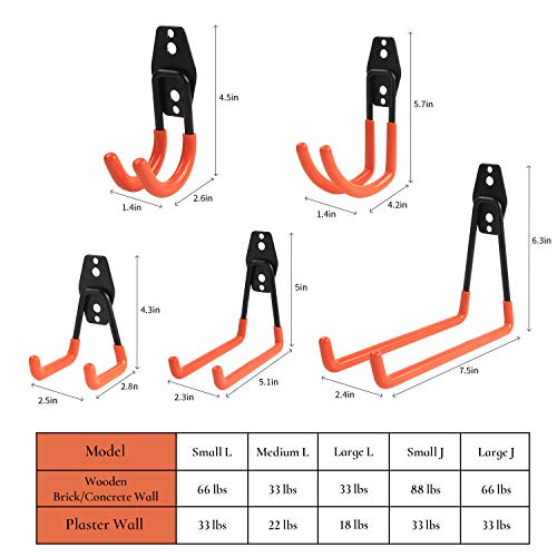 URLWALL Garage Hooks, Heavy Duty Garage Storage Hooks Steel Utility Double Wall Hooks for Organizing Power Tools, Ladders, Bikes, Bulk items, Ropes, 8PCS