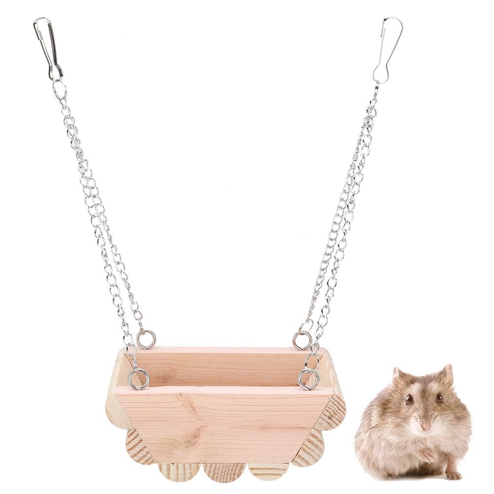 21x11x8cm/8.3x4.3x3.1in Wooden Hamster Swing, Hamster Wooden Swing Toy Hanging Bed Small Pet Wooden Swing Boat Cage Bed Chewing Toy with Hanging Chain for Hamster Chinchilla