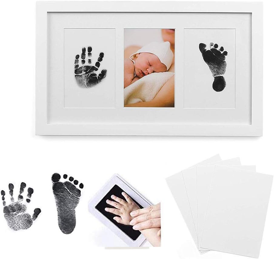 HUYIYI Baby Handprint Footprint Photo Frame Kit for Newborn Girls and Boys,Unique Baby Shower Gifts, Personalized Baby Gifts for Baby Registry, Keepsake Decorations Box for Room Wall Nursery Decor