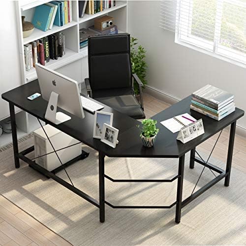 L Shaped Desk Corner Computer Desk Study Table Desk for Home Office,Coleshome, Black