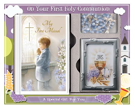 Boys First Holy Communion Hardback Missal, Photo Frame, Rosary and Prayer Card/Book Mark