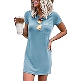 Ladiyo Women T Shirt Dress Summer Fashion Mini Dress Crew Neck Short Sleeve Dress Solid Color Casual Dress with Pocket