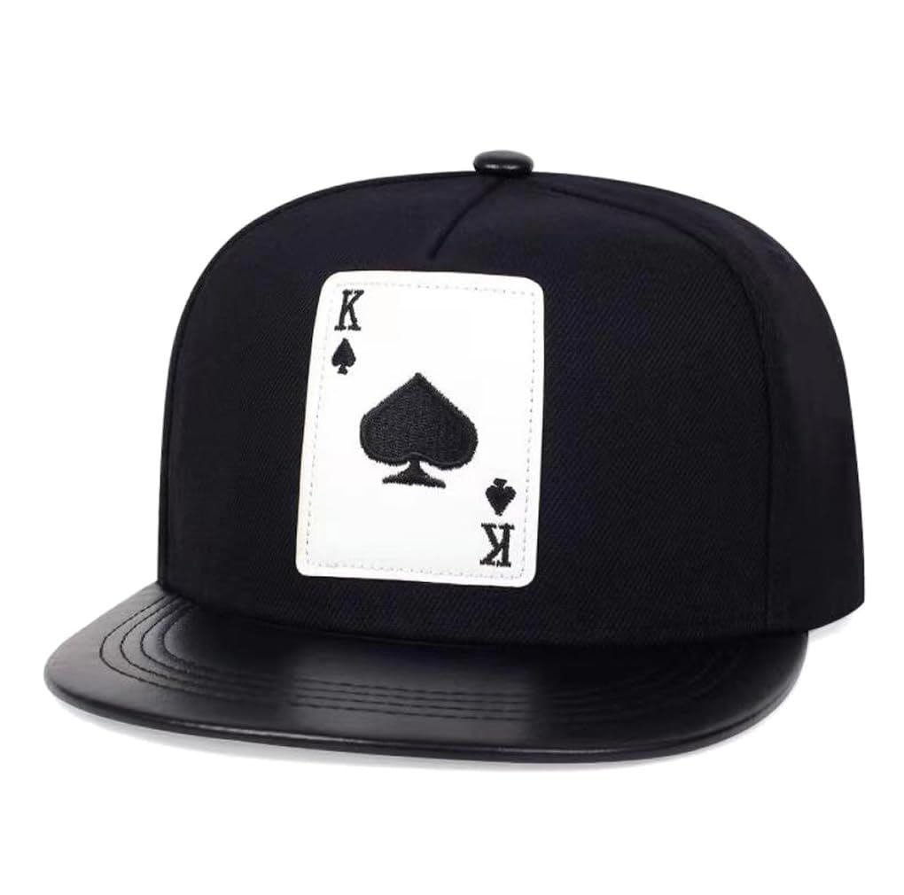 Photo 1 of Quanhaigou Classic Snapback Hat Hip Hop Flat Bill Visor Cap - Unisex Adult Adjustable Baseball Hats (Poker K Black)