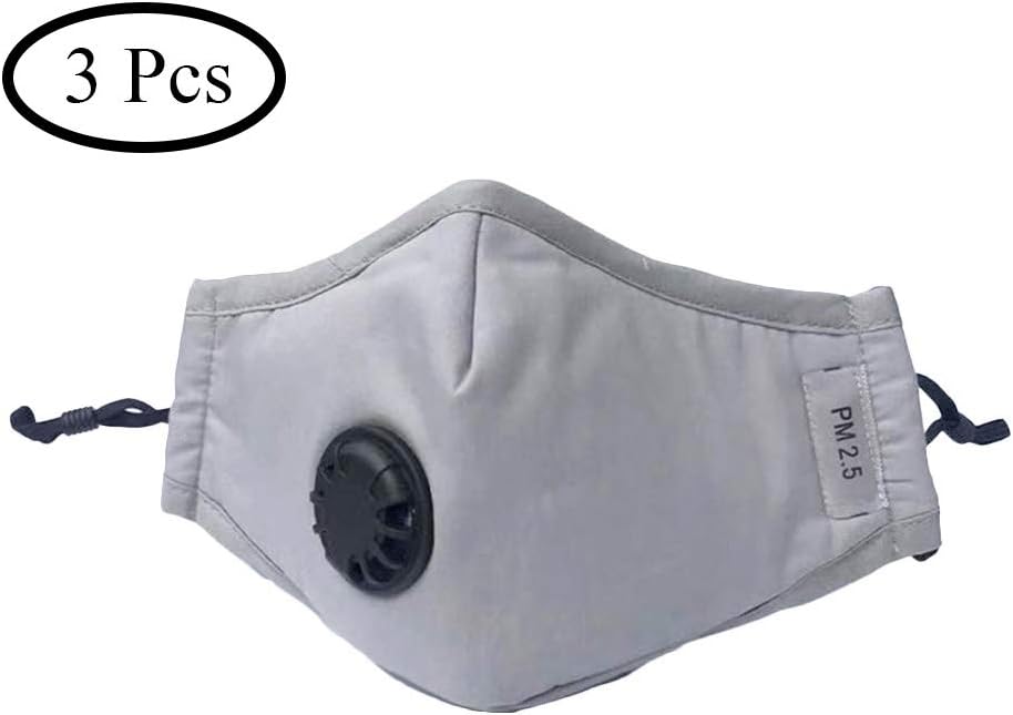 Cheerpet 3 Pack Anti Haze Mouth Mask with with 2 Replacement Filters Breathing Valve Cotton Activated Carbon Filter Reusable Safety Dust Mask