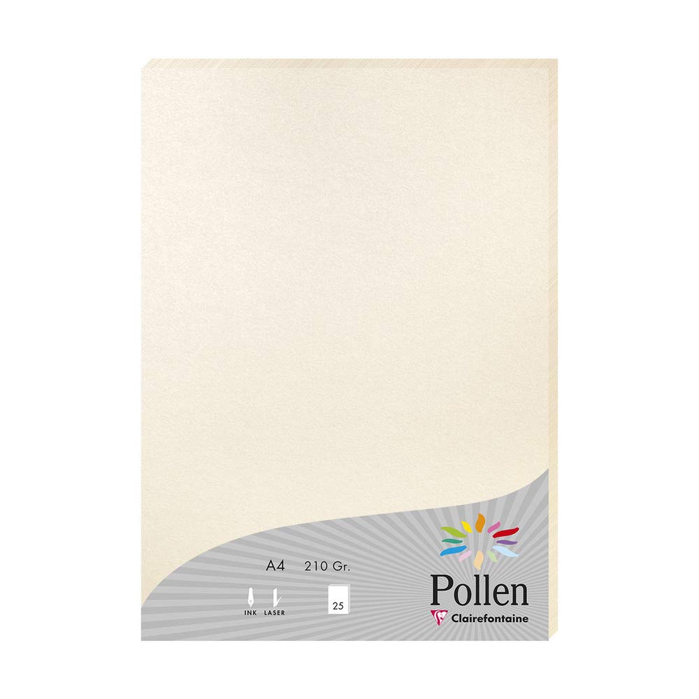 Clairefontaine 24386C Iridescent Cream Paper Pack of 25 Sheets A4 (21x29,7cm) 210gsm Invitation and Correspondence Event Card Pollen range Premium Smooth