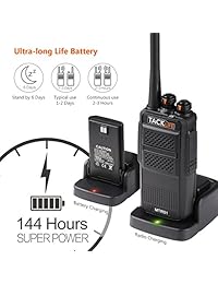 Walkie Talkies, Tacklife MTR01 Advanced Radio de largo alcance de dos vías con batería recargable de iones de litio de 1300 mAh, transceptor UHF 400 470 MHz, 16 canales de uso, auriculares y cargador incluidos, 2 unidades