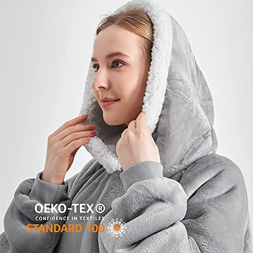 BEDSURE Oversized Wearable Blanket Hoodie, Long Sherpa Fleece Blanket