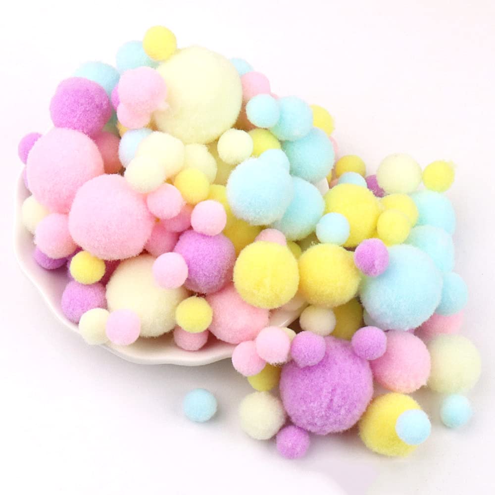 Duories 135 Colourful Pompoms for Crafts,10-30mmmini Pompoms Balls Small Pompoms Balls Fluffy Colourful Pom Pom Decoration Pompom Plush Balls Craft Accessories for DIY Crafts Pink Purple Blue Yellow