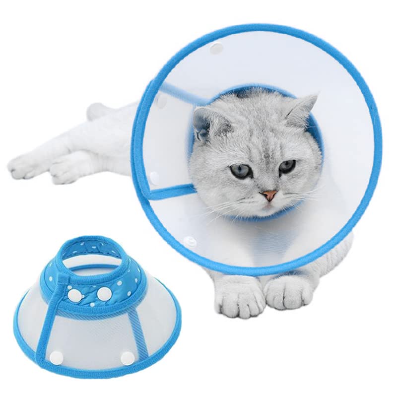 Pet Cone,Dog Cone Adjustable Collar,Protect The Neck Surgery Recovery,for Puppies,Small Dogs and Cats (S, White,Bule)