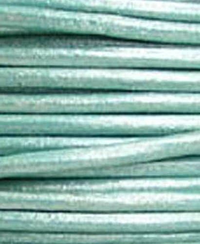 Round Leather Cord, 5 Yards Length, 2.0 mm Metallic Pale Turquoise (#63)