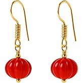 Gempires Red Agate Drop Earrings for Women – Handmade Melon Bead Dangle Earrings, Lightweight Crystal Jewelry, Hypoallergenic Everyday Gift