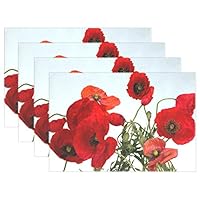 QYUESHANG Flowers Poppy Poppy Flower Red Blossom Bloom Pink Placemats Set Of 4 Heat Insulation Stain Resistant For Dining Table Durable Non-slip Kitchen Table Place Mats