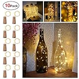 Sanniu Bottles Lights, 10 Packs Imitation Cork Copper Starry Wine Bottle Fairy Lights, Battery Powered Warm White Wire Bottle Lights for Bedroom, Parties, Wedding, Decoration(2m/7.2ft Warm White)