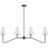 Electro bp;47" W 4-Light Linear Kitchen Island Lighting Fixture Classic Chandeliers Matt Black with White Linen Shades for Di